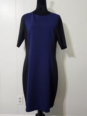 Tahari Sheath Dress Blue Black Colorblock Career Stretch Size 6 Midi